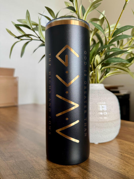Personalized 20oz Skinny Tumbler | Black & Bronze Engraved | Custom Name Cup | Laser Engraved Travel Mug