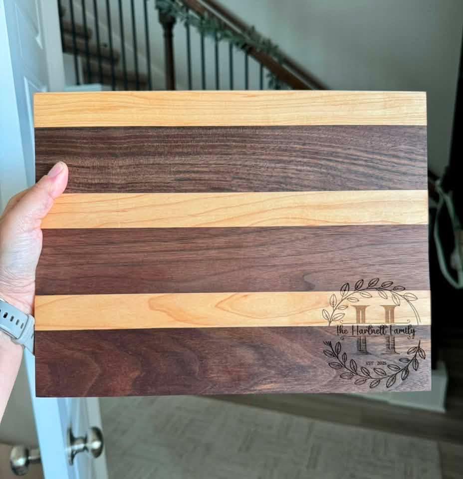 Handmade Hardwood Cutting Board | Cherry Maple Walnut Padauk Purple Heart (9x12in) personalized