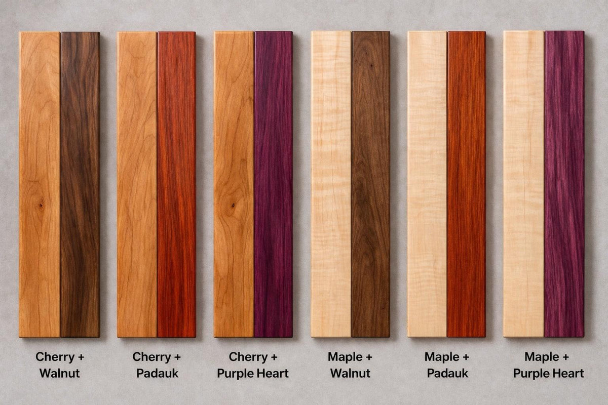 Handmade Hardwood Cutting Board | Cherry Maple Walnut Padauk Purple Heart (9x12in) personalized