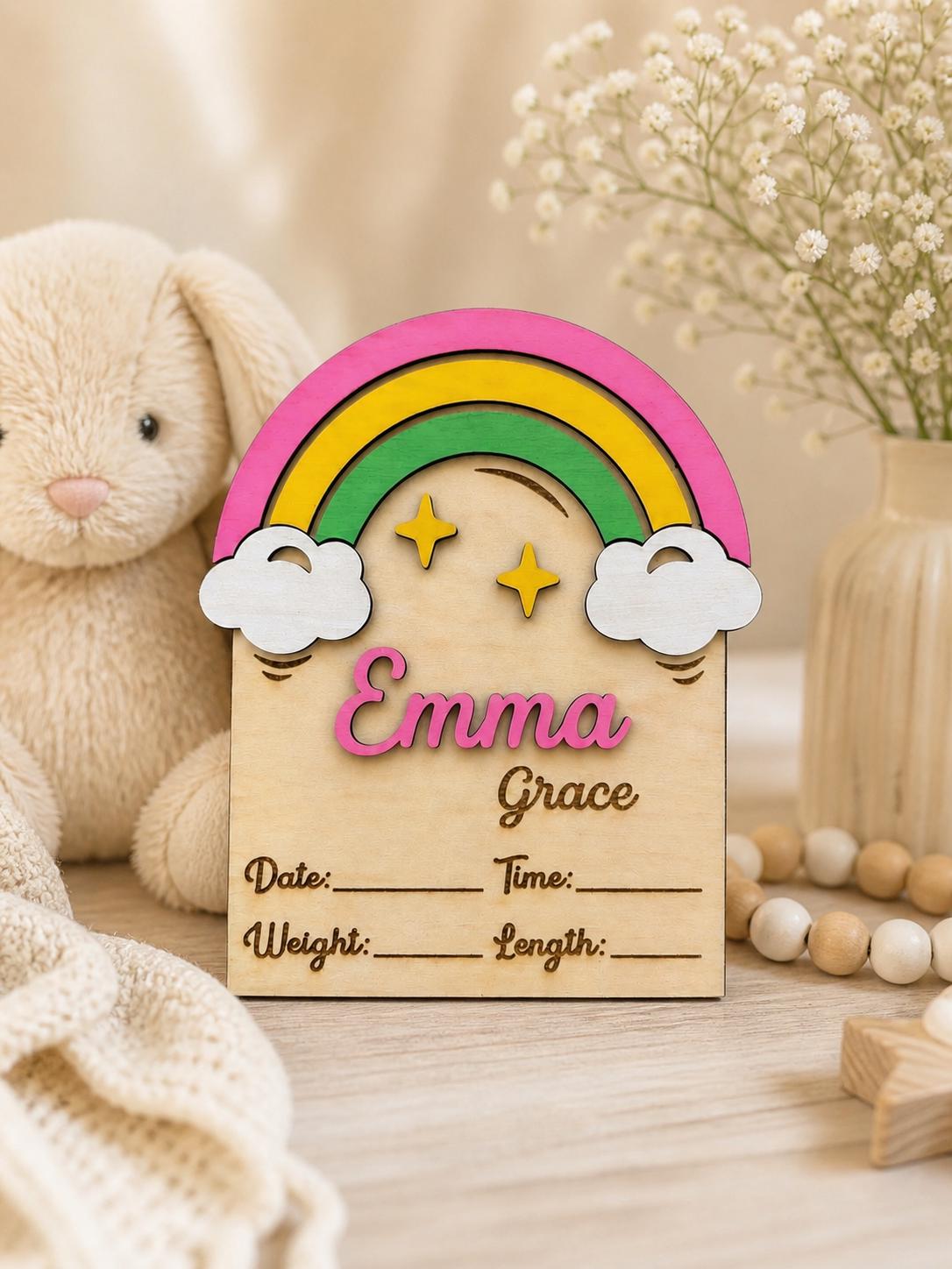 Personalized Baby Birth Stats Sign, Wooden Name Announcement, Custom Newborn Nursery Decor
