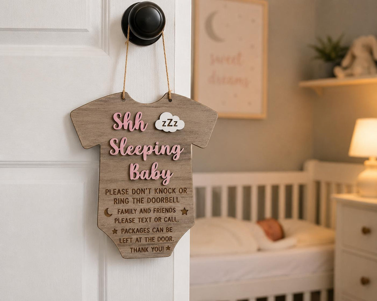 Baby Sleeping Sign | Don’t Knock Door Hanger | New Baby Decor