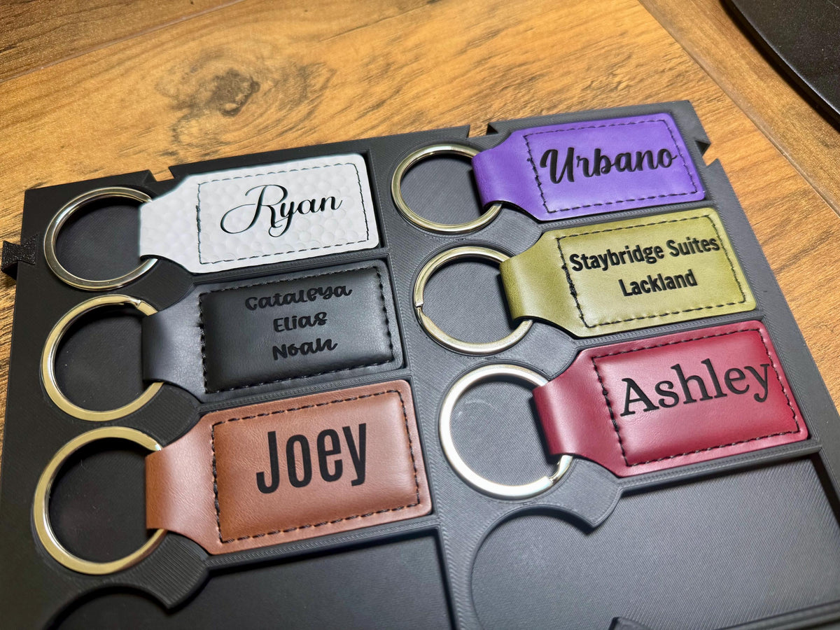 Personalized Leather Keychain, Custom Name or Business Logo Key Ring, Engraved Gift