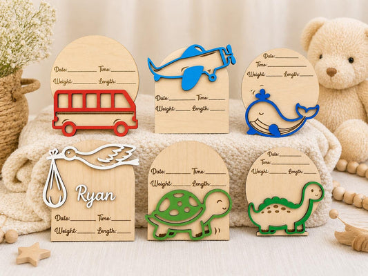Personalized Baby Birth Stats Sign, Wooden Name Announcement, Custom Newborn Nursery Decor