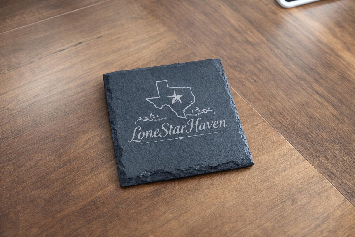 Personalized Slate Coasters, Engraved Family Name Bar Decor, logo design, Housewarming gift, wedding