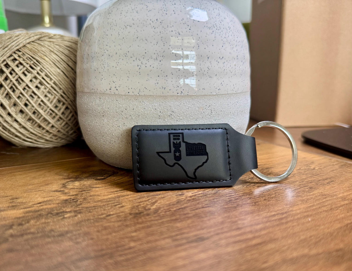 Personalized Leather Keychain, Custom Name or Business Logo Key Ring, Engraved Gift