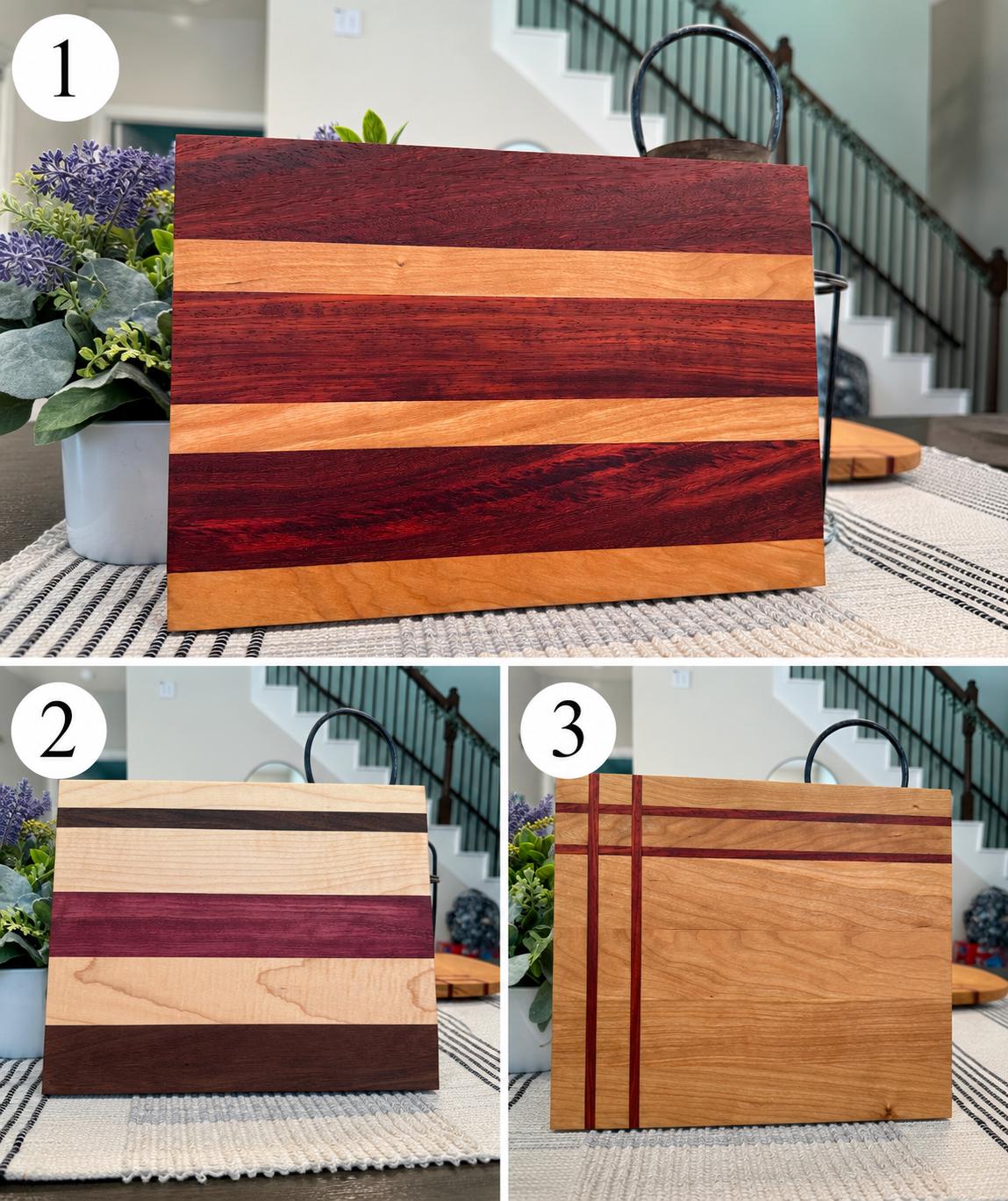Handmade Hardwood Cutting Board | Cherry Maple Walnut Padauk Purple Heart (9x12in) personalized