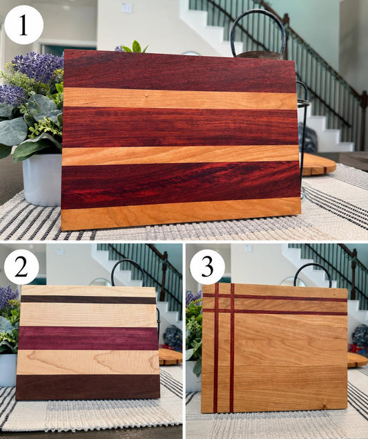 Handmade Hardwood Cutting Board | Cherry Maple Walnut Padauk Purple Heart (9x12in) personalized