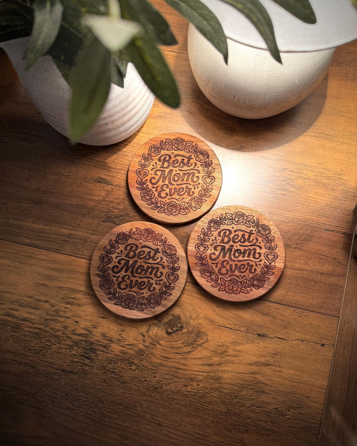 Personalized Engraved Wood Coasters, Custom Bar Decor Set, realtor closing gift, family name, monogram wedding