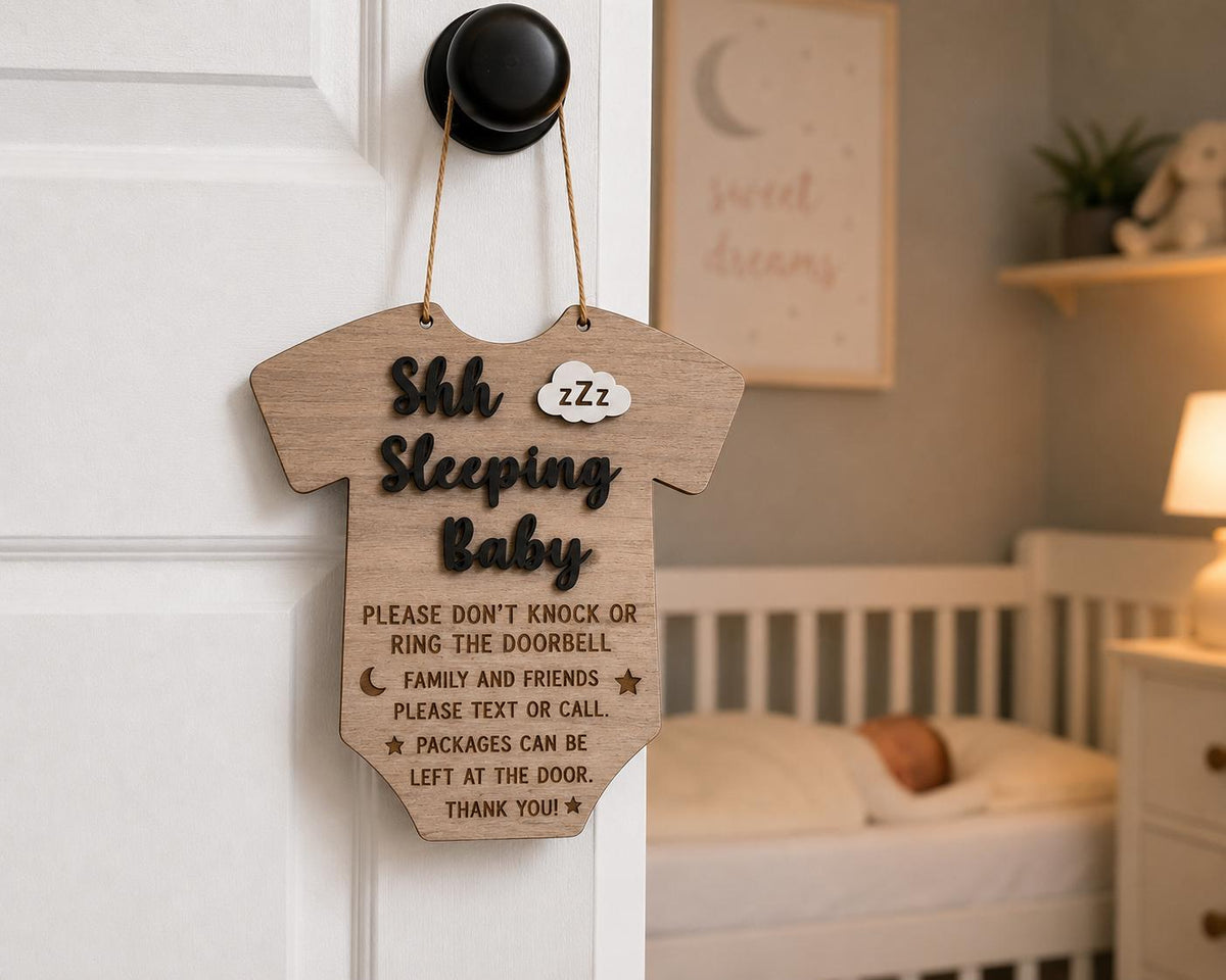 Baby Sleeping Sign | Don’t Knock Door Hanger | New Baby Decor