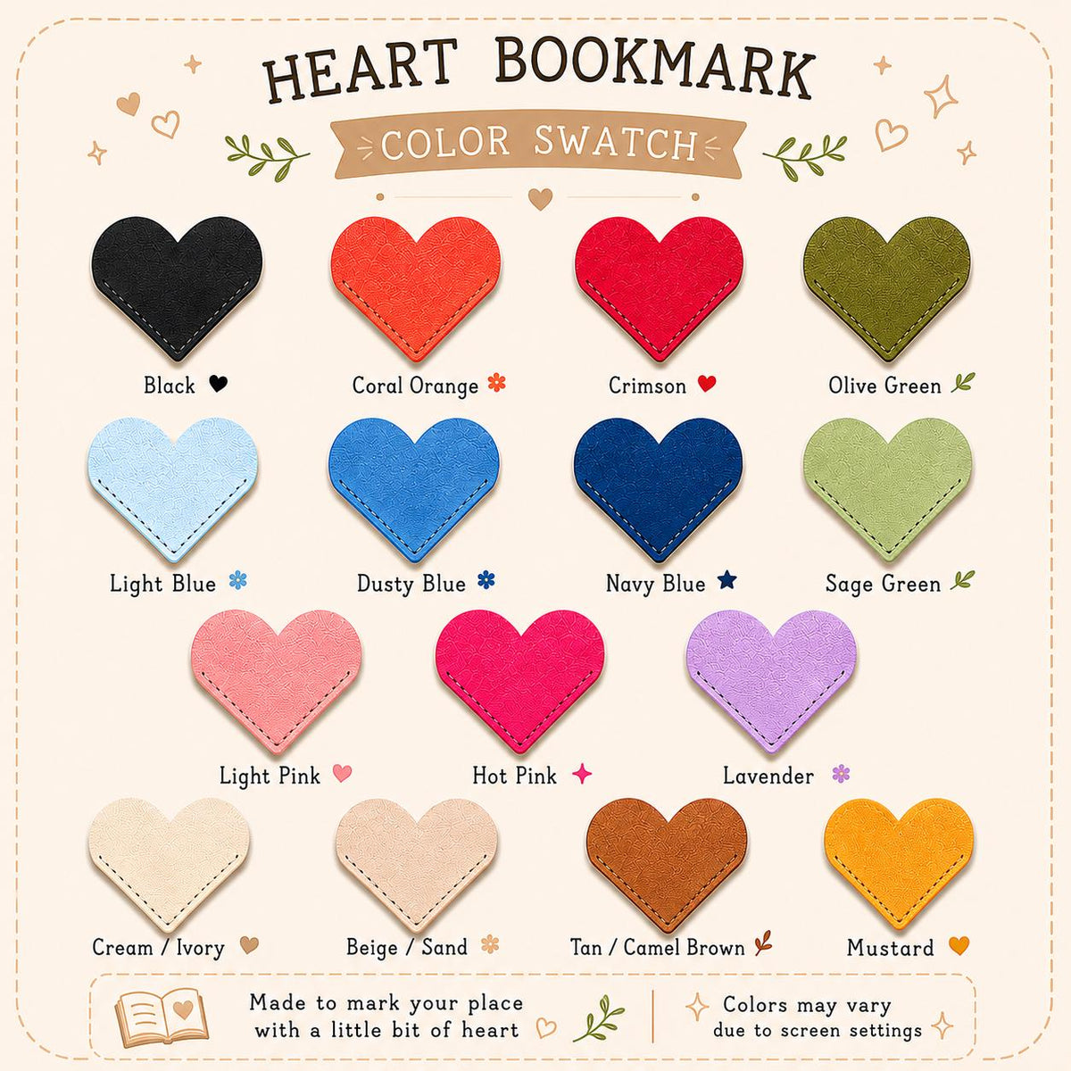 Personalized Heart Bookmarks | Custom Leather Bookmark | Book Lover Gift | Reader Accessory