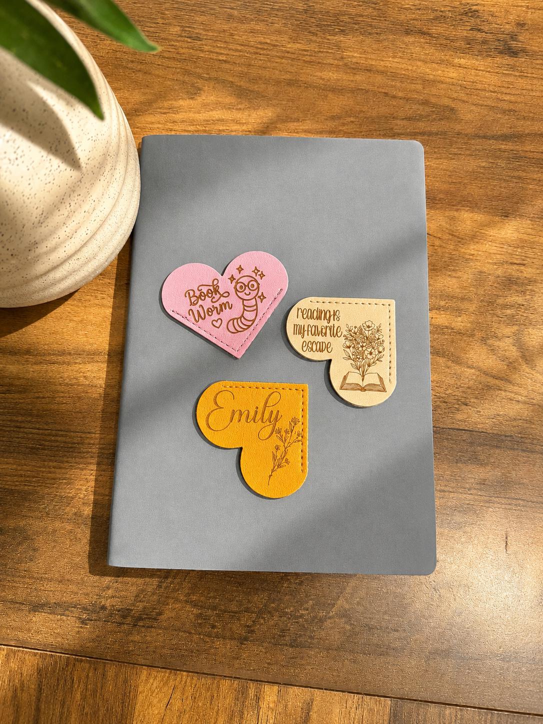 Personalized Heart Bookmarks | Custom Leather Bookmark | Book Lover Gift | Reader Accessory