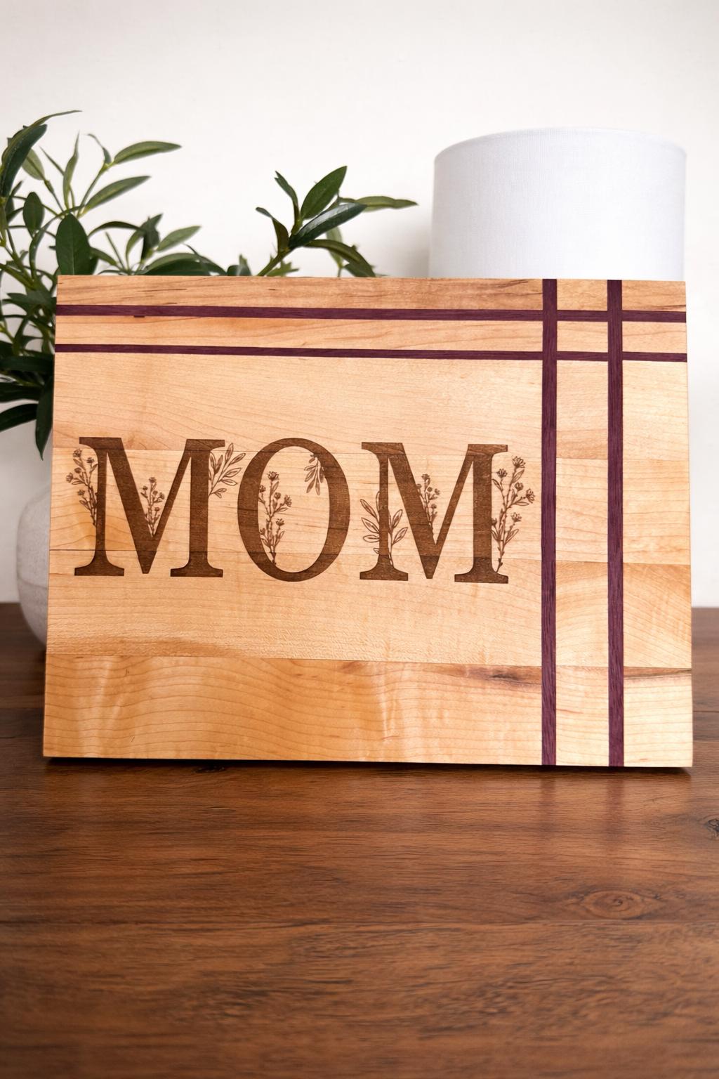 Handmade Hardwood Cutting Board | Cherry Maple Walnut Padauk Purple Heart (9x12in) personalized