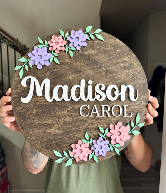 Custom Name Sign | Business/logo sign | Personalized Circle Plaque | Round Wooden Decor | Nursery Wall Art