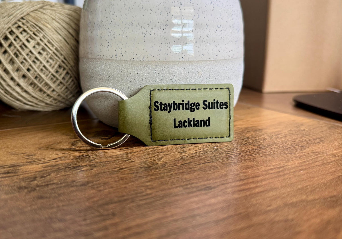 Personalized Leather Keychain, Custom Name or Business Logo Key Ring, Engraved Gift