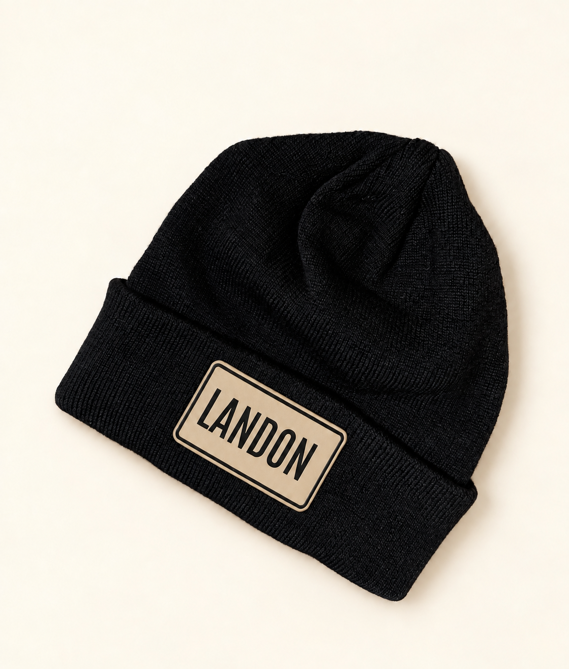 Personalized Leather Patch Beanie | Custom Name Winter Hat
