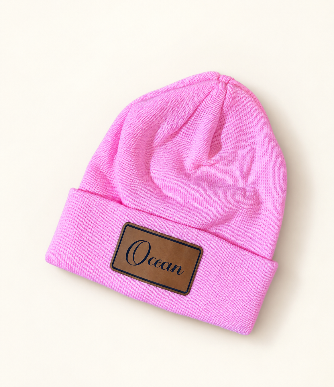 Personalized Leather Patch Beanie | Custom Name Winter Hat