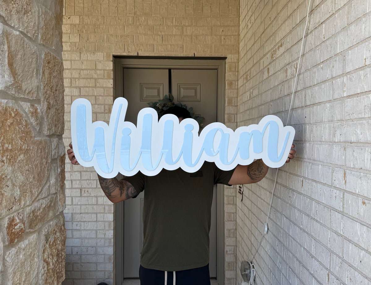 Custom Acrylic Name Sign with Wood Backing