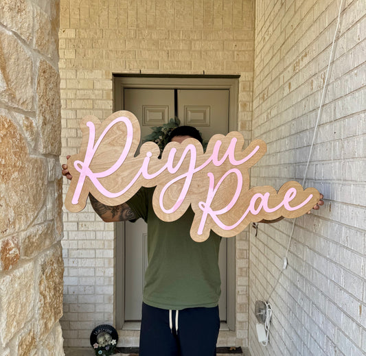 Custom Acrylic Name Sign with Wood Backing