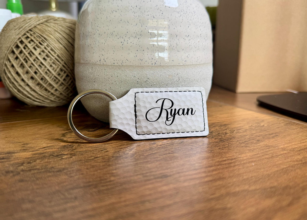 Personalized Leather Keychain, Custom Name or Business Logo Key Ring, Engraved Gift