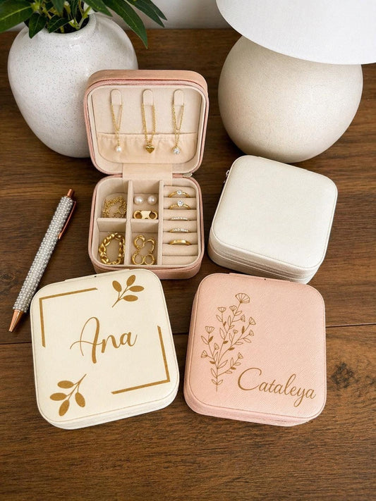 Personalized Travel Jewelry Case | Custom Name Box | Bridesmaid Gift | Flower Jewelry Organizer