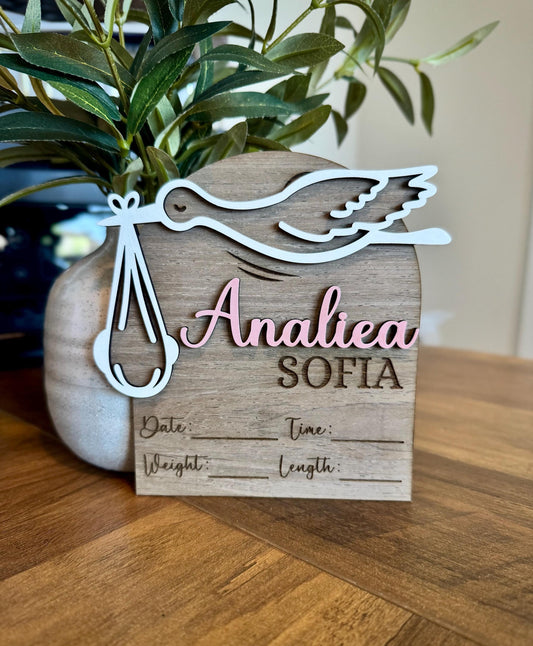 Personalized Baby Birth Stats Sign, Wooden Name Announcement, Custom Newborn Nursery Decor