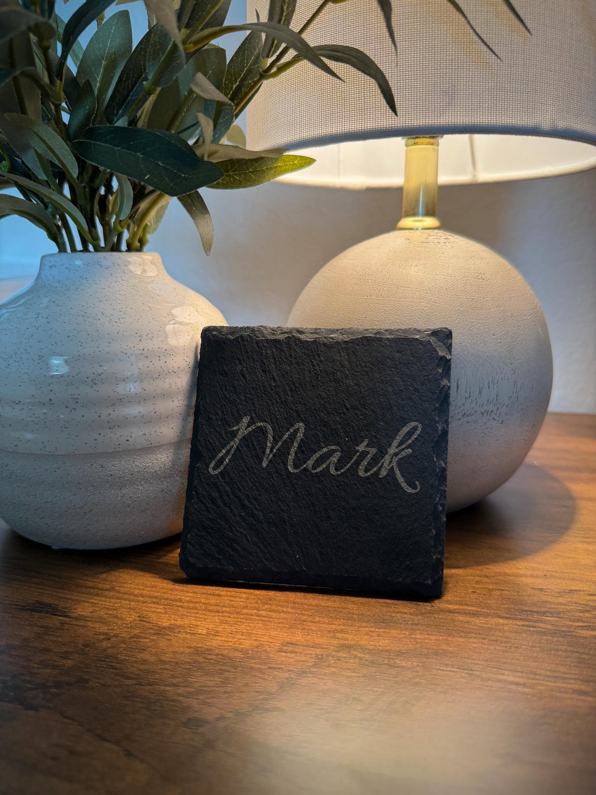 Personalized Slate Coasters, Engraved Family Name Bar Decor, logo design, Housewarming gift, wedding