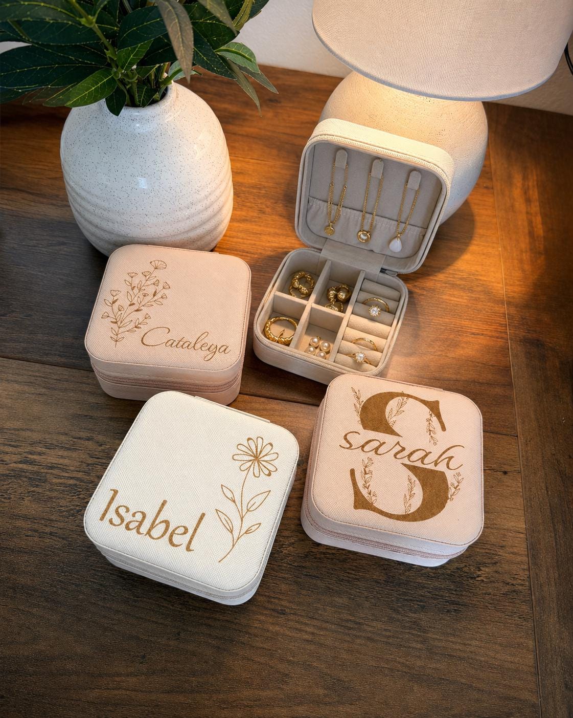 Personalized Travel Jewelry Case | Custom Name Box | Bridesmaid Gift | Flower Jewelry Organizer