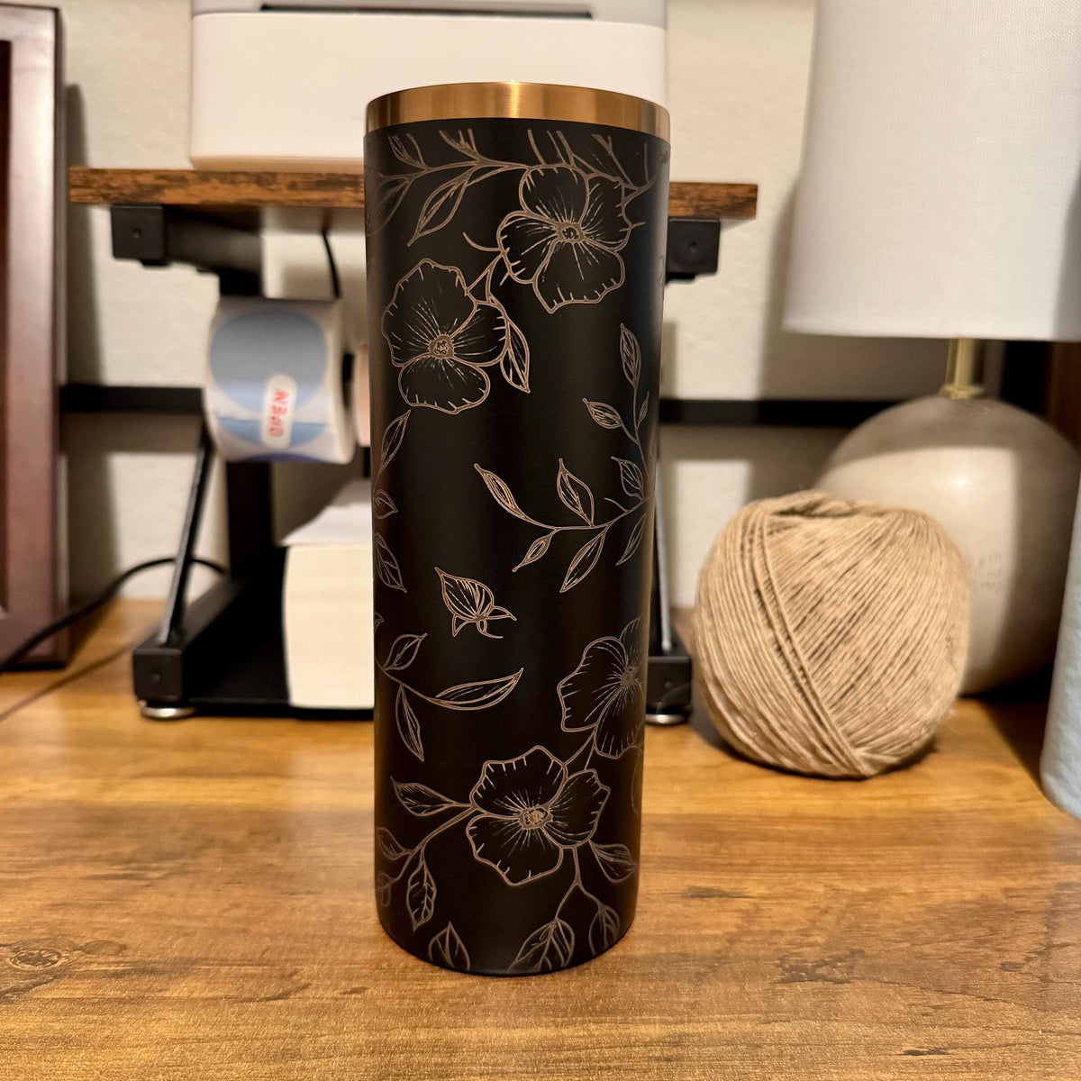 Personalized 20oz Skinny Tumbler | Black & Bronze Engraved | Custom Name Cup | Laser Engraved Travel Mug
