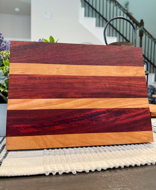 Handmade Hardwood Cutting Board | Cherry Maple Walnut Padauk Purple Heart (9x12in) personalized