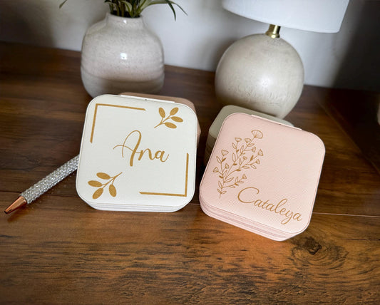 Personalized Travel Jewelry Case | Custom Name Box | Bridesmaid Gift | Flower Jewelry Organizer