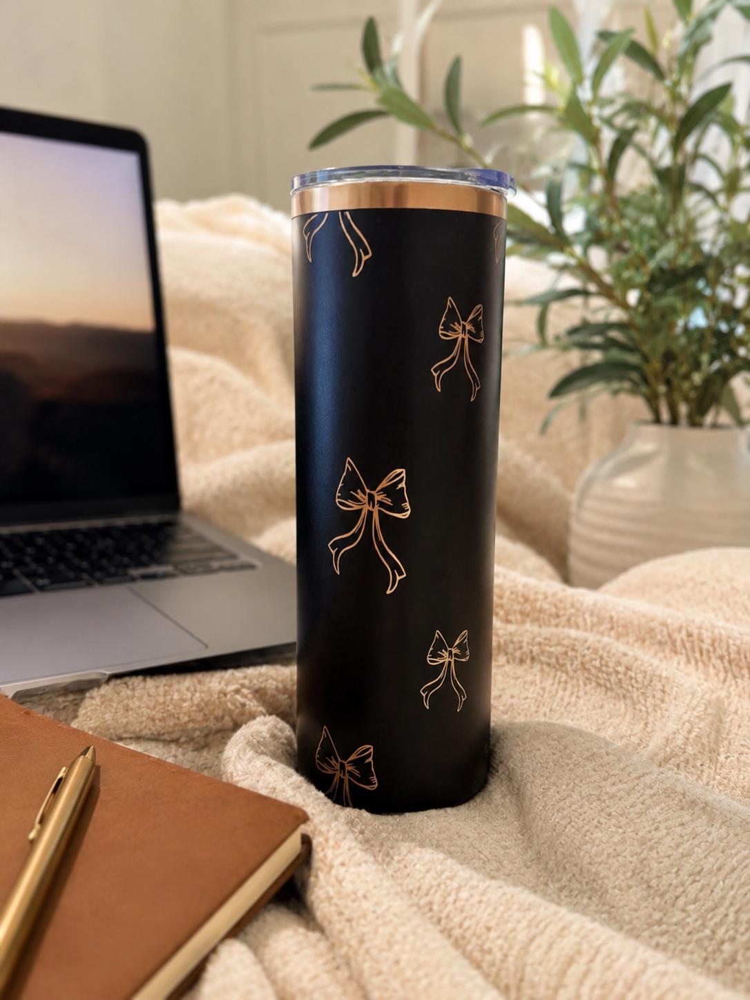 Personalized 20oz Skinny Tumbler | Black & Bronze Engraved | Custom Name Cup | Laser Engraved Travel Mug
