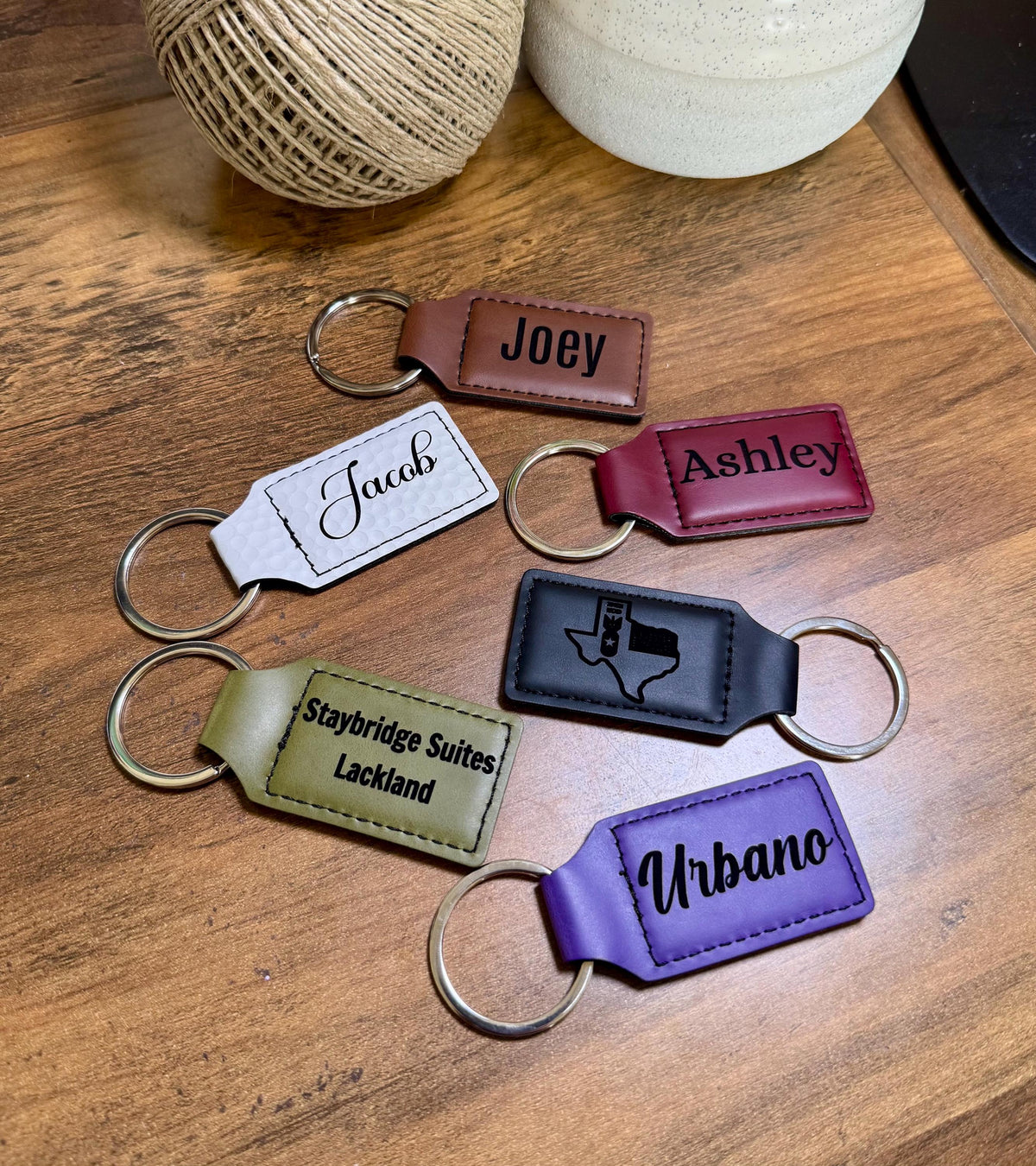 Personalized Leather Keychain, Custom Name or Business Logo Key Ring, Engraved Gift