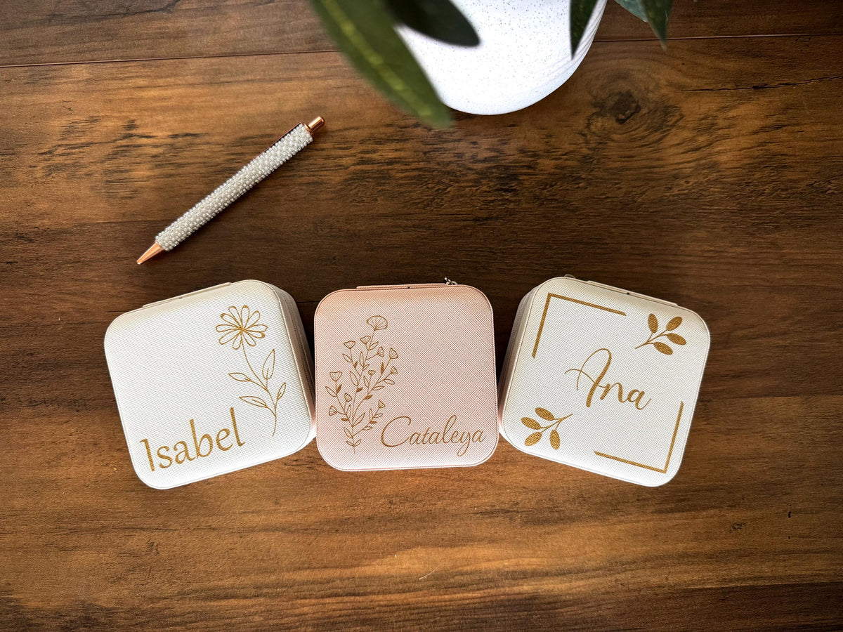 Personalized Travel Jewelry Case | Custom Name Box | Bridesmaid Gift | Flower Jewelry Organizer